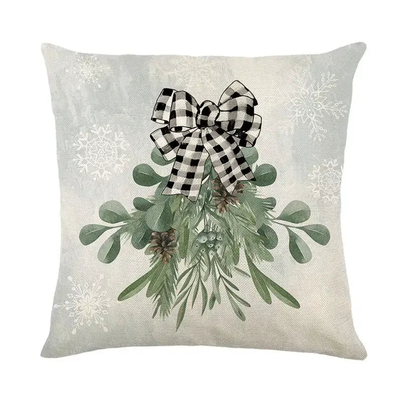 Red and white plaid snow elk pillow cover living room decor