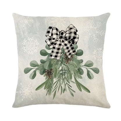 Red and white plaid snow elk pillow cover living room decor