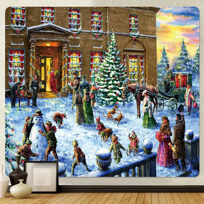 Festive christmas snow forest oil painting tapestry living room decor