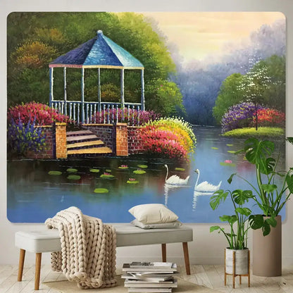 Festive christmas snow forest oil painting tapestry living room decor