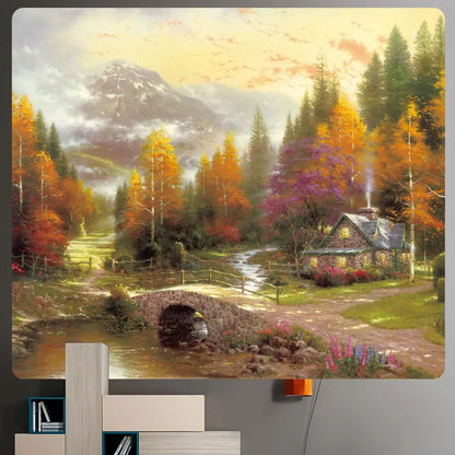 Festive christmas snow forest oil painting tapestry living room decor