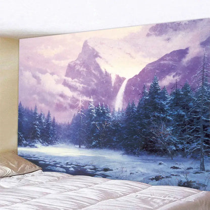 Festive christmas snow forest oil painting tapestry living room decor