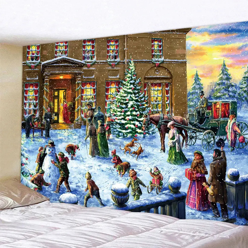 Festive christmas snow forest oil painting tapestry living room decor