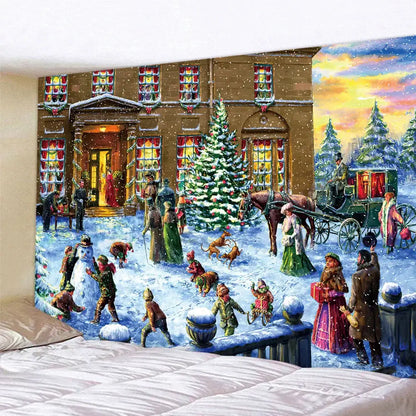 Festive christmas snow forest oil painting tapestry living room decor
