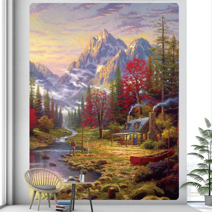 Festive christmas snow forest oil painting tapestry living room decor