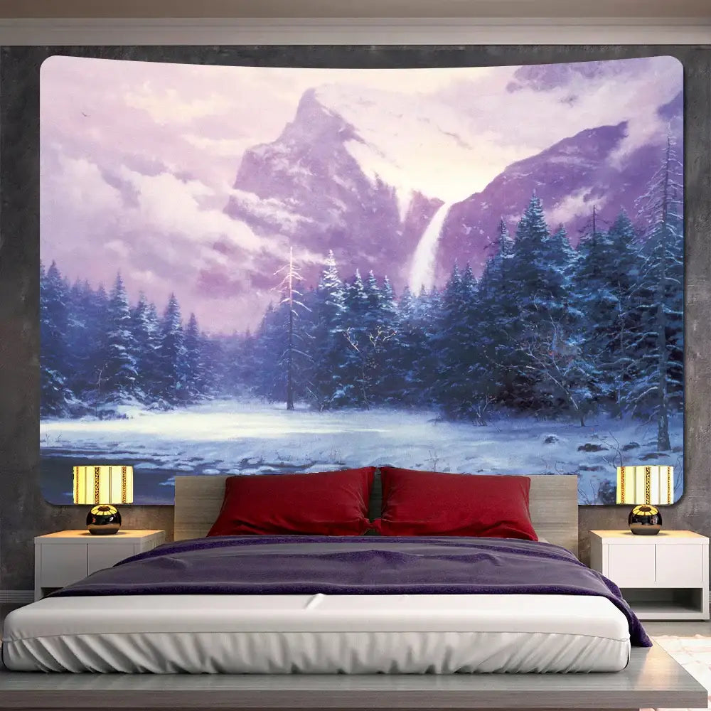 Festive christmas snow forest oil painting tapestry living room decor