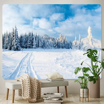 Bohemian christmas snow forest tapestry bedroom wall decor