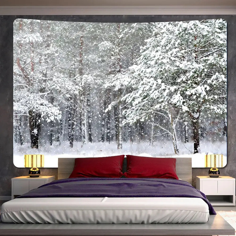 Bohemian christmas snow forest tapestry bedroom wall decor