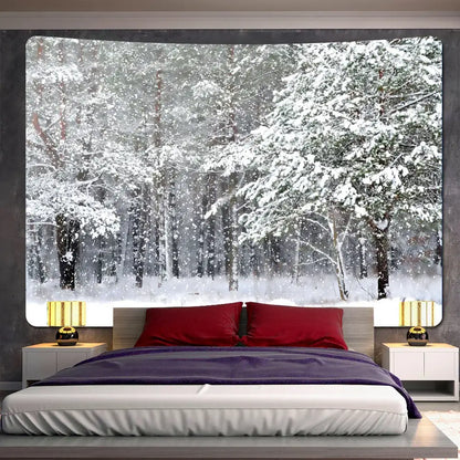 Bohemian christmas snow forest tapestry bedroom wall decor