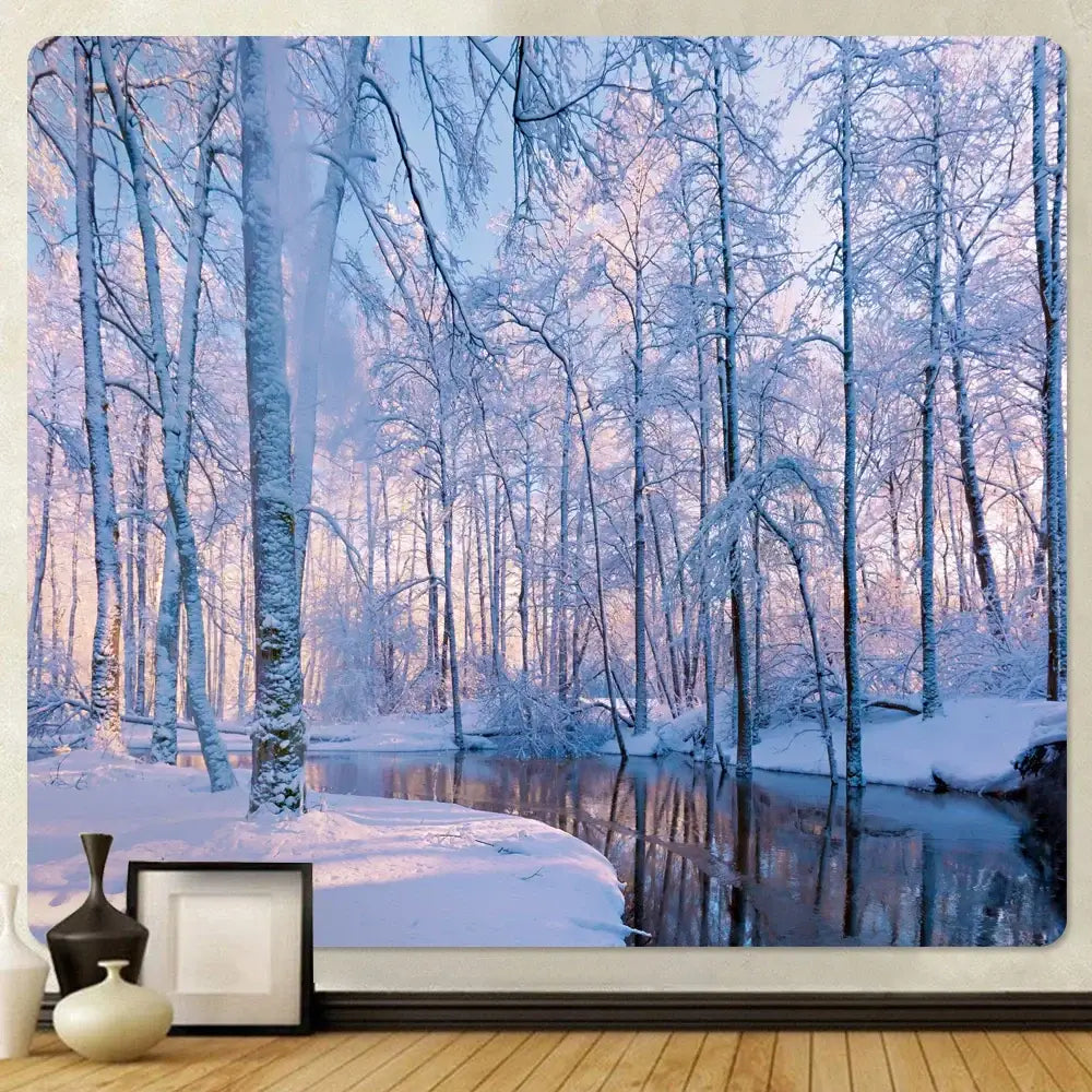 Bohemian christmas snow forest tapestry bedroom wall decor