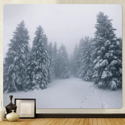 Bohemian christmas snow forest tapestry bedroom wall decor