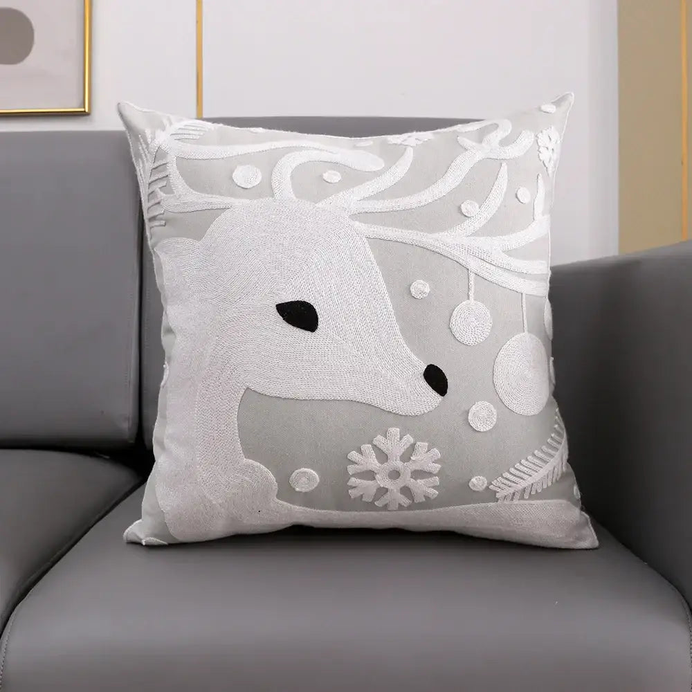 Red and green christmas snowflake deer cushion cover living room