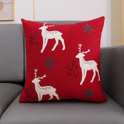 Red and green christmas snowflake deer cushion cover living room