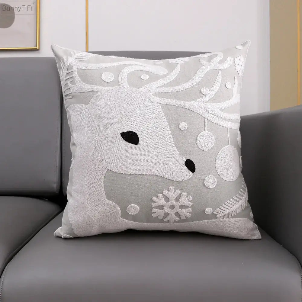 Red and green christmas snowflake deer cushion cover living room