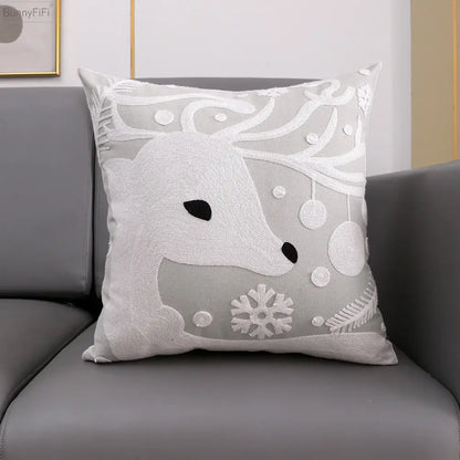 Red and green christmas snowflake deer cushion cover living room