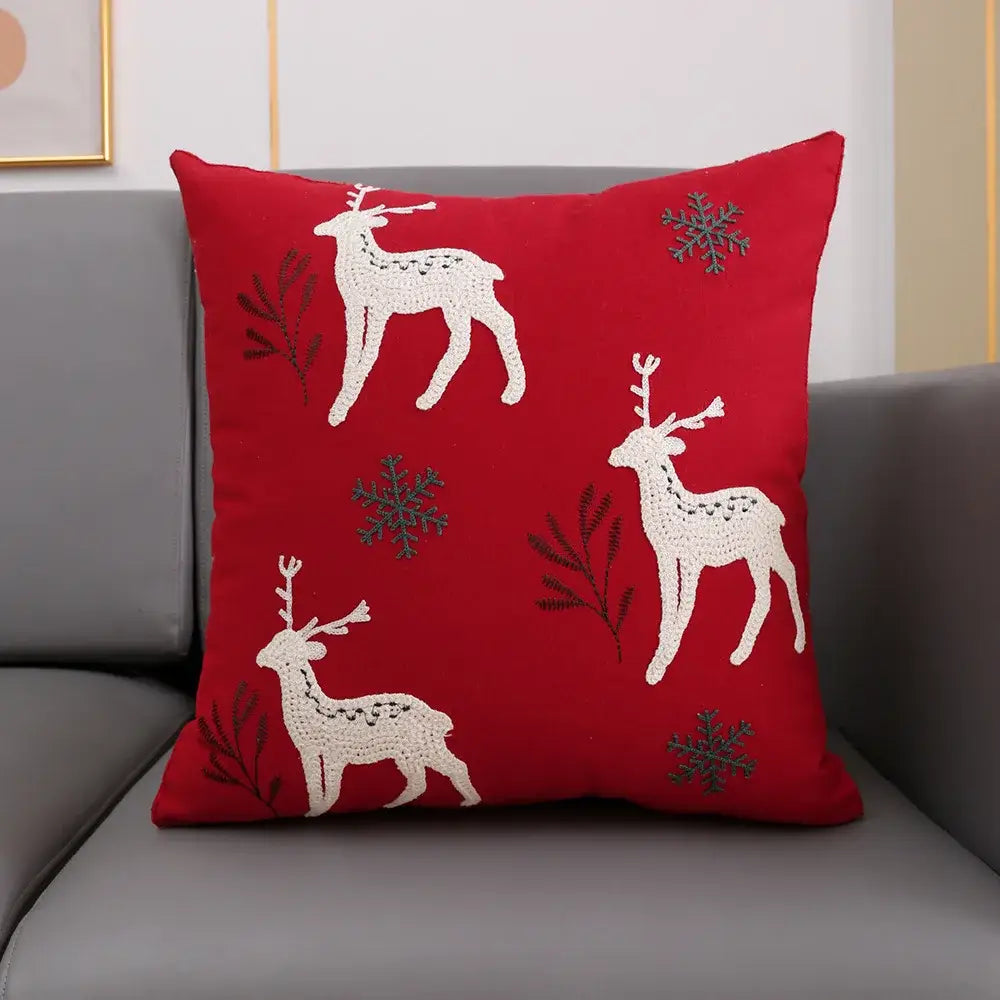 Red and green christmas snowflake deer cushion cover living room
