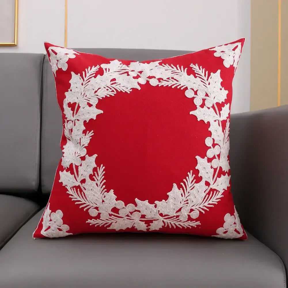 Red and green christmas snowflake deer cushion cover living room