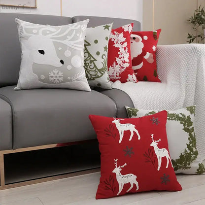 Red and green christmas snowflake deer cushion cover living room