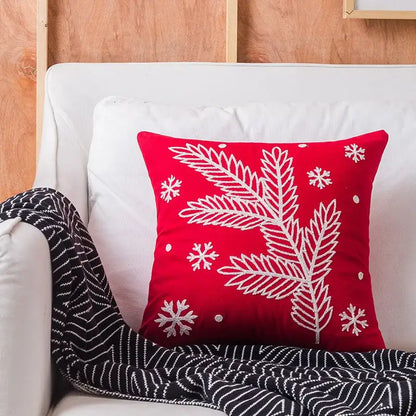 Red snowflake elk embroidered pillowcases living room cushion cover