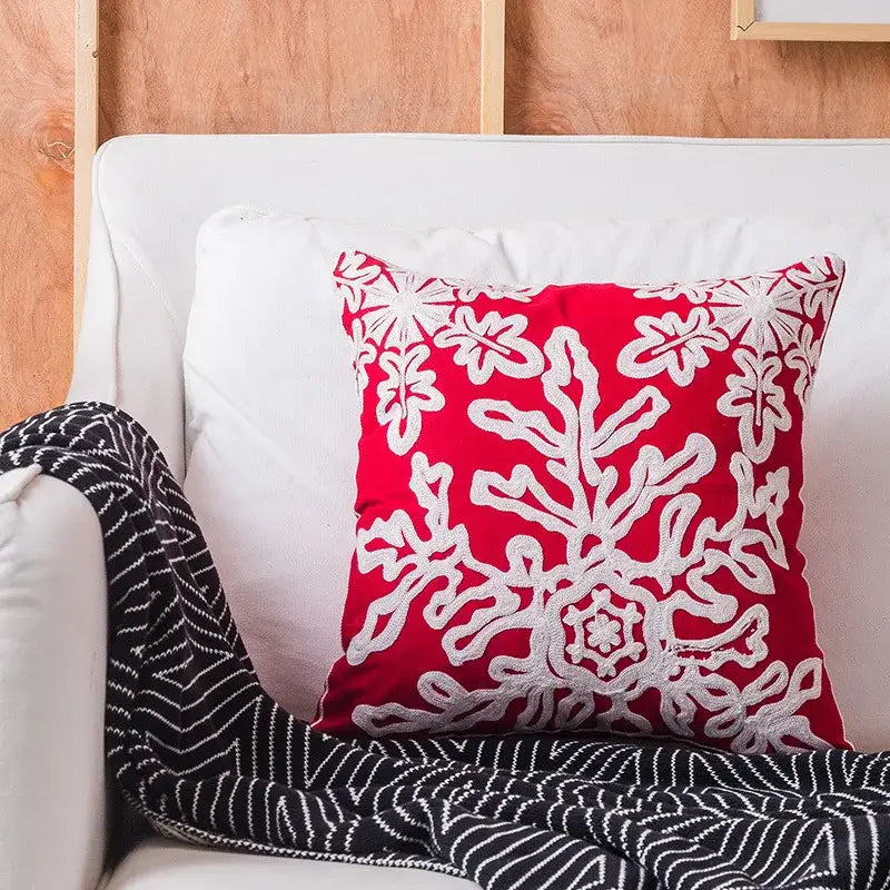 Red snowflake elk embroidered pillowcases living room cushion cover