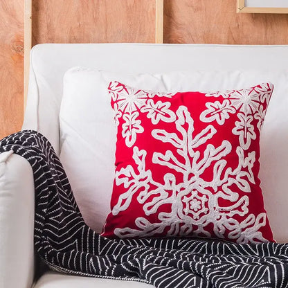 Red snowflake elk embroidered pillowcases living room cushion cover