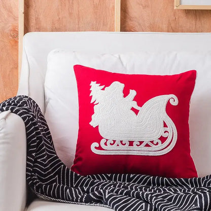 Red snowflake elk embroidered pillowcases living room cushion cover