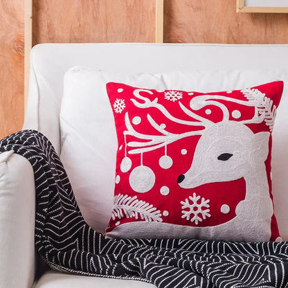Red snowflake elk embroidered pillowcases living room cushion cover