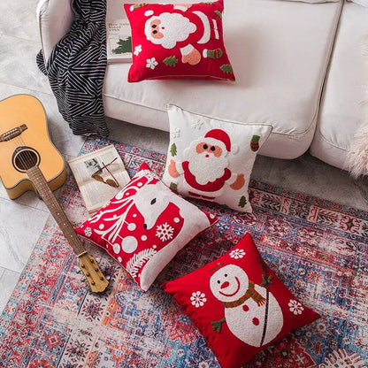 Red snowflake elk embroidered pillowcases living room cushion cover