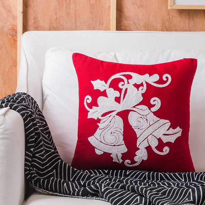 Red snowflake elk embroidered pillowcases living room cushion cover