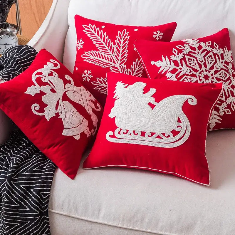 Red snowflake elk embroidered pillowcases living room cushion cover