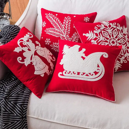 Red snowflake elk embroidered pillowcases living room cushion cover