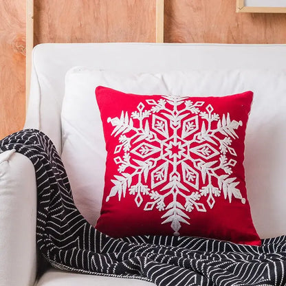 Red snowflake elk embroidered pillowcases living room cushion cover