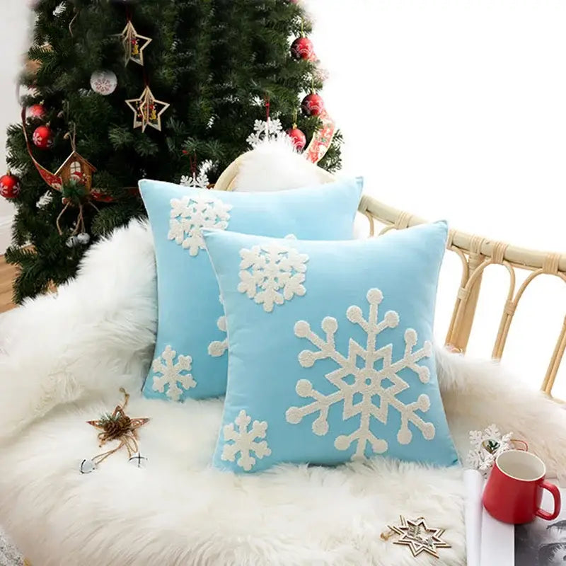 Red & white christmas snowflake embroidered cushion – living room