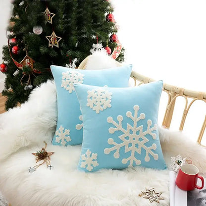 Red & white christmas snowflake embroidered cushion – living room