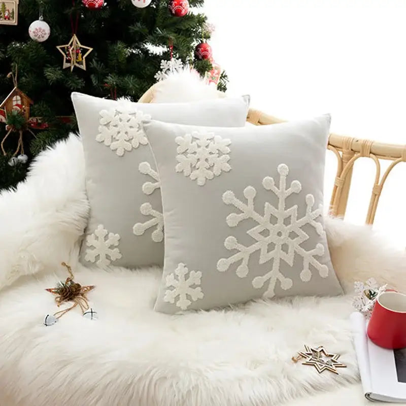 Red & white christmas snowflake embroidered cushion – living room
