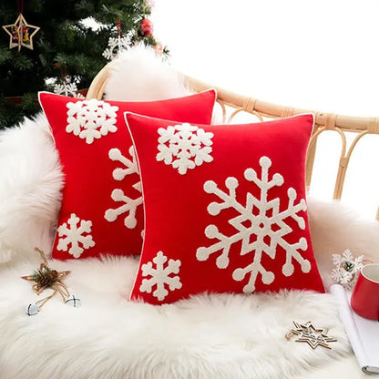 Red & white christmas snowflake embroidered cushion – living room