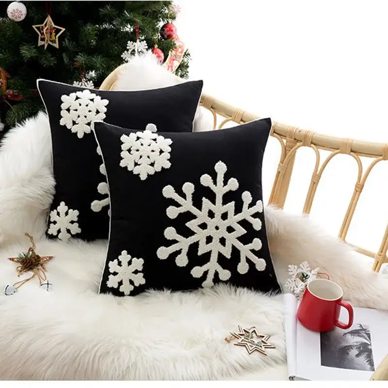 Red & white christmas snowflake embroidered cushion – living room