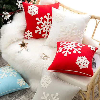 Red & white christmas snowflake embroidered cushion – living room