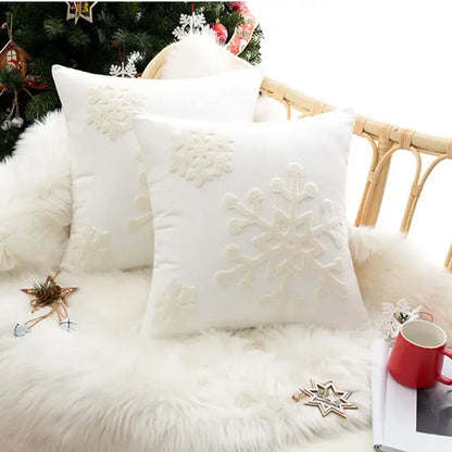 Red & white christmas snowflake embroidered cushion – living room