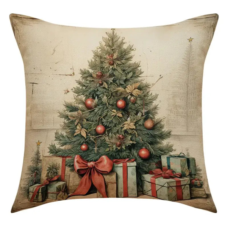 Vintage christmas snowman deer pillowcase set living room decor