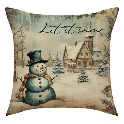 Vintage christmas snowman deer pillowcase set living room decor