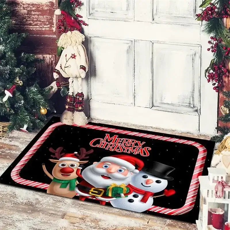 Festive red & white gnomes checkered floor mat kitchen decor