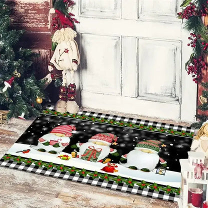 Festive red & white gnomes checkered floor mat kitchen decor