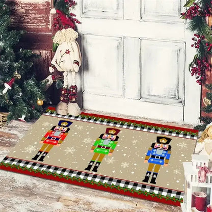 Festive red & white gnomes checkered floor mat kitchen decor