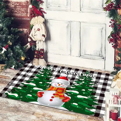 Festive red & white gnomes checkered floor mat kitchen decor