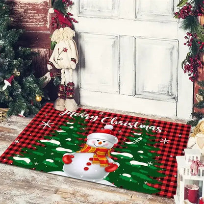 Festive red & white gnomes checkered floor mat kitchen decor