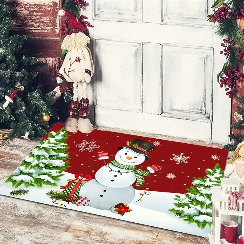 Festive red & white gnomes checkered floor mat kitchen decor