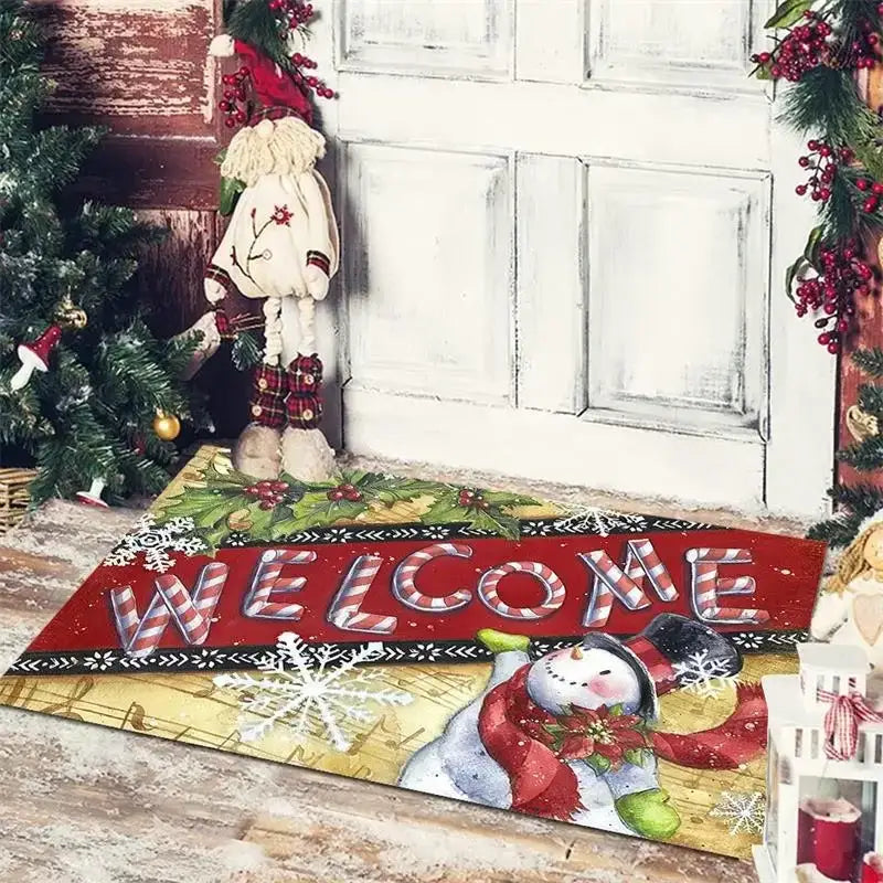 Festive red & white gnomes checkered floor mat kitchen decor