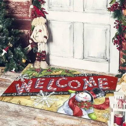Festive red & white gnomes checkered floor mat kitchen decor