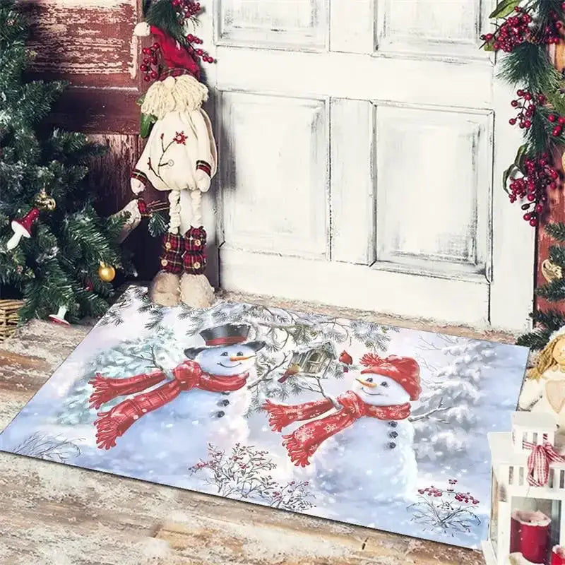 Festive red & white gnomes checkered floor mat kitchen decor